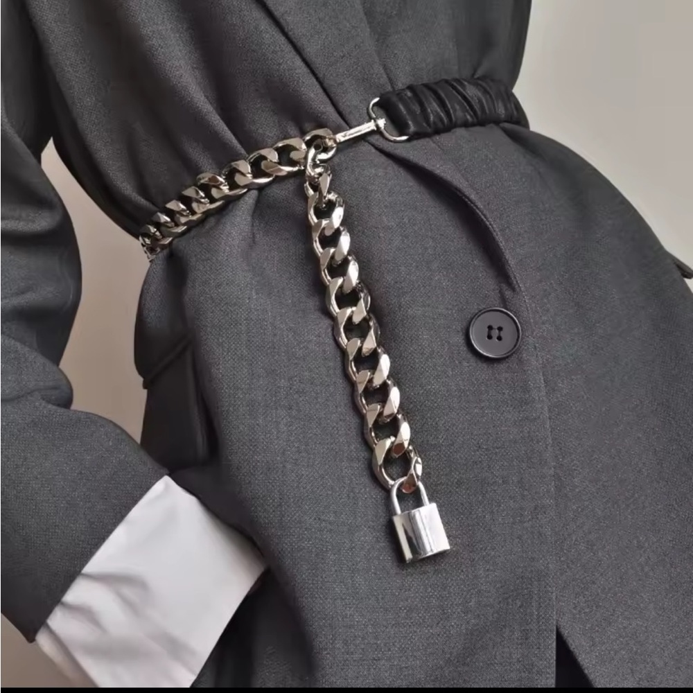 Silver Chain Belt with Lock Accent